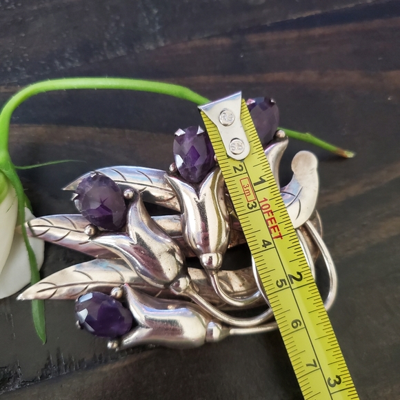 Rare Collectors Valentin Vidaurreta Early Taxco Amethyst Flower Brooch - Picture 8 of 11